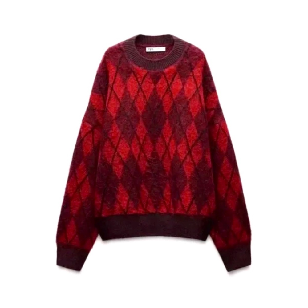 Zara Knit Argyle Sweater NWT